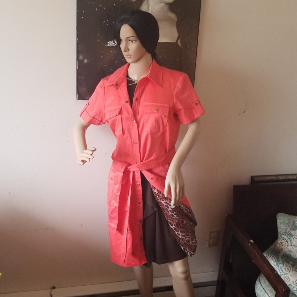 Chico's Short Sleeve Long Tench Style Coat